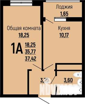 1-к квартира, строящийся дом, 37м2, 8/22 этаж