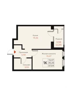 1-к квартира, вторичка, 38м2, 5/18 этаж