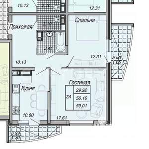 2-к квартира, вторичка, 60м2, 12/19 этаж