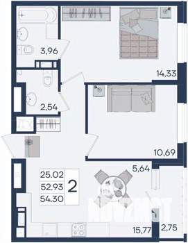 2-к квартира, вторичка, 54м2, 15/18 этаж