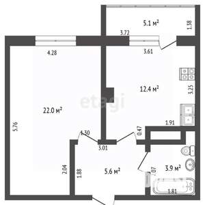 1-к квартира, вторичка, 44м2, 1/14 этаж