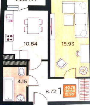 1-к квартира, вторичка, 42м2, 10/17 этаж