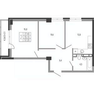 2-к квартира, вторичка, 59м2, 3/15 этаж