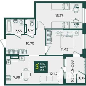 3-к квартира, вторичка, 67м2, 16/18 этаж