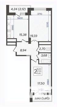 2-к квартира, вторичка, 72м2, 17/22 этаж