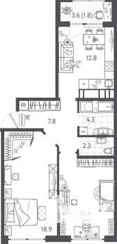 2-к квартира, вторичка, 63м2, 20/24 этаж