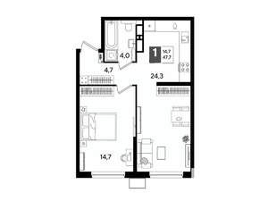 1-к квартира, вторичка, 48м2, 11/16 этаж