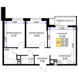 2-к квартира, вторичка, 56м2, 9/16 этаж