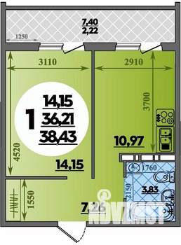 1-к квартира, строящийся дом, 38м2, 7/16 этаж