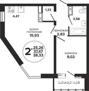 1-к квартира, вторичка, 38м2, 10/24 этаж