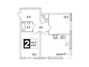 2-к квартира, вторичка, 62м2, 2/16 этаж
