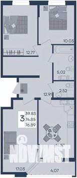 3-к квартира, вторичка, 77м2, 10/18 этаж