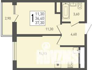 1-к квартира, строящийся дом, 37м2, 6/24 этаж
