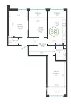 3-к квартира, вторичка, 87м2, 4/24 этаж