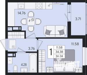1-к квартира, вторичка, 36м2, 5/8 этаж