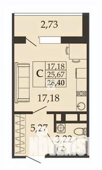 Студия квартира, вторичка, 28м2, 9/9 этаж
