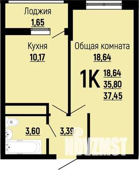 1-к квартира, строящийся дом, 37м2, 4/22 этаж