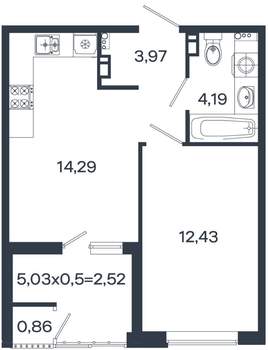 1-к квартира, вторичка, 38м2, 5/18 этаж