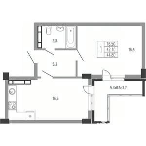 1-к квартира, вторичка, 46м2, 15/15 этаж