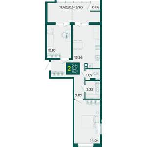 2-к квартира, вторичка, 59м2, 3/18 этаж