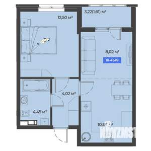 1-к квартира, строящийся дом, 41м2, 2/5 этаж