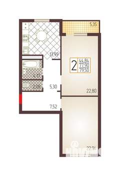 2-к квартира, вторичка, 78м2, 14/24 этаж