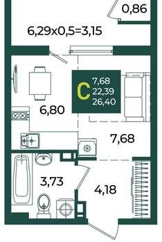 Студия квартира, вторичка, 26м2, 5/18 этаж