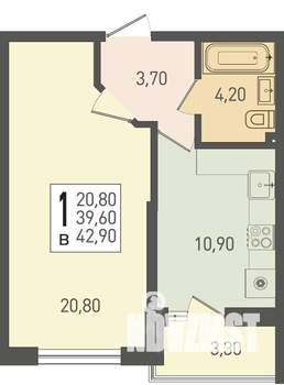 1-к квартира, вторичка, 43м2, 2/22 этаж