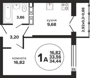 1-к квартира, вторичка, 34м2, 14/24 этаж