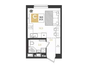 Студия квартира, строящийся дом, 22м2, 16/18 этаж