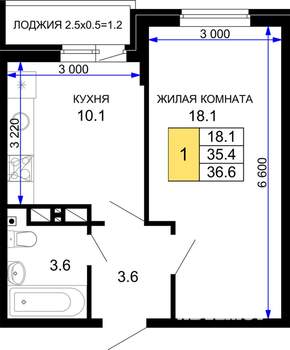 1-к квартира, строящийся дом, 37м2, 5/16 этаж