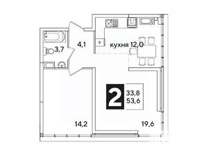 2-к квартира, вторичка, 54м2, 16/16 этаж