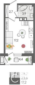 Студия квартира, вторичка, 28м2, 6/24 этаж