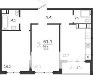 2-к квартира, вторичка, 61м2, 5/24 этаж