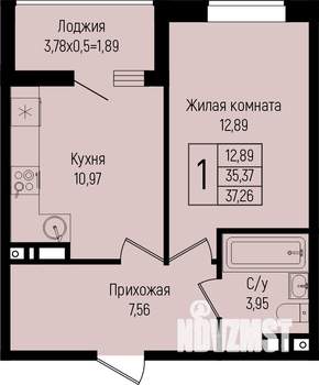 1-к квартира, вторичка, 37м2, 12/15 этаж