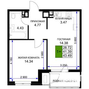 1-к квартира, вторичка, 43м2, 6/16 этаж