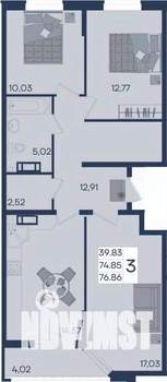 3-к квартира, вторичка, 77м2, 13/18 этаж