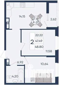 2-к квартира, вторичка, 49м2, 6/18 этаж