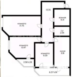 3-к квартира, вторичка, 75м2, 9/24 этаж