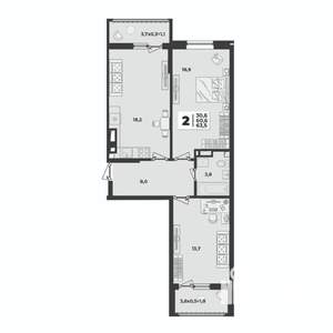 2-к квартира, строящийся дом, 64м2, 3/9 этаж