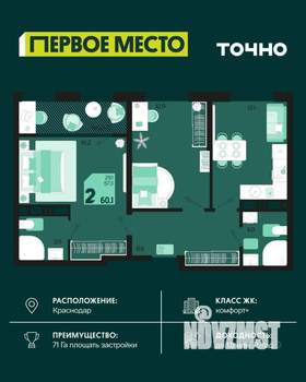 2-к квартира, вторичка, 57м2, 18/18 этаж