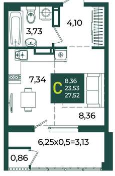 Студия квартира, вторичка, 28м2, 9/18 этаж