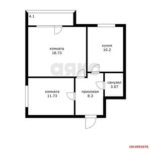 2-к квартира, вторичка, 52м2, 3/3 этаж