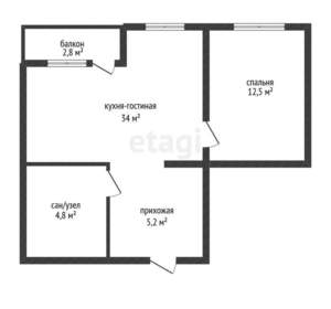 2-к квартира, вторичка, 54м2, 8/17 этаж