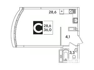 Студия квартира, вторичка, 36м2, 16/16 этаж