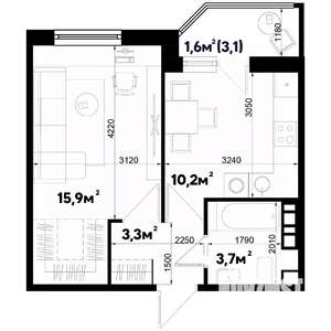 1-к квартира, строящийся дом, 35м2, 6/9 этаж