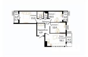 3-к квартира, вторичка, 81м2, 2/12 этаж