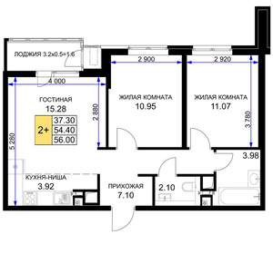 2-к квартира, вторичка, 56м2, 8/16 этаж