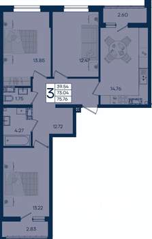 3-к квартира, вторичка, 76м2, 3/18 этаж
