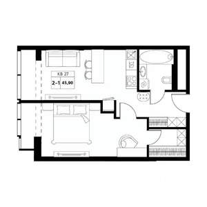 2-к квартира, вторичка, 46м2, 12/19 этаж